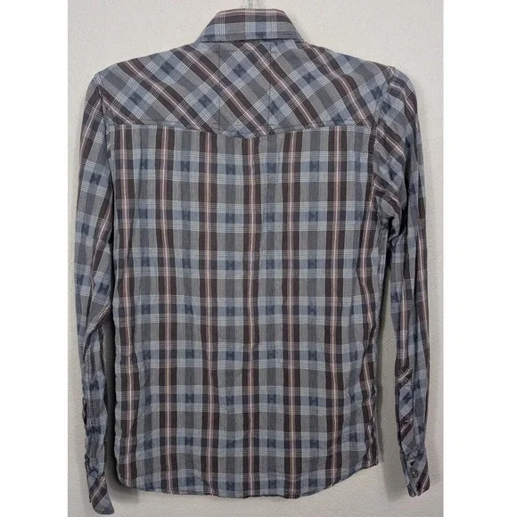 Scotch & Soda Western Shirt Mens S Blue Plaid Pearl Snap Long Sleeve Retro Vibe - Picture 3 of 7